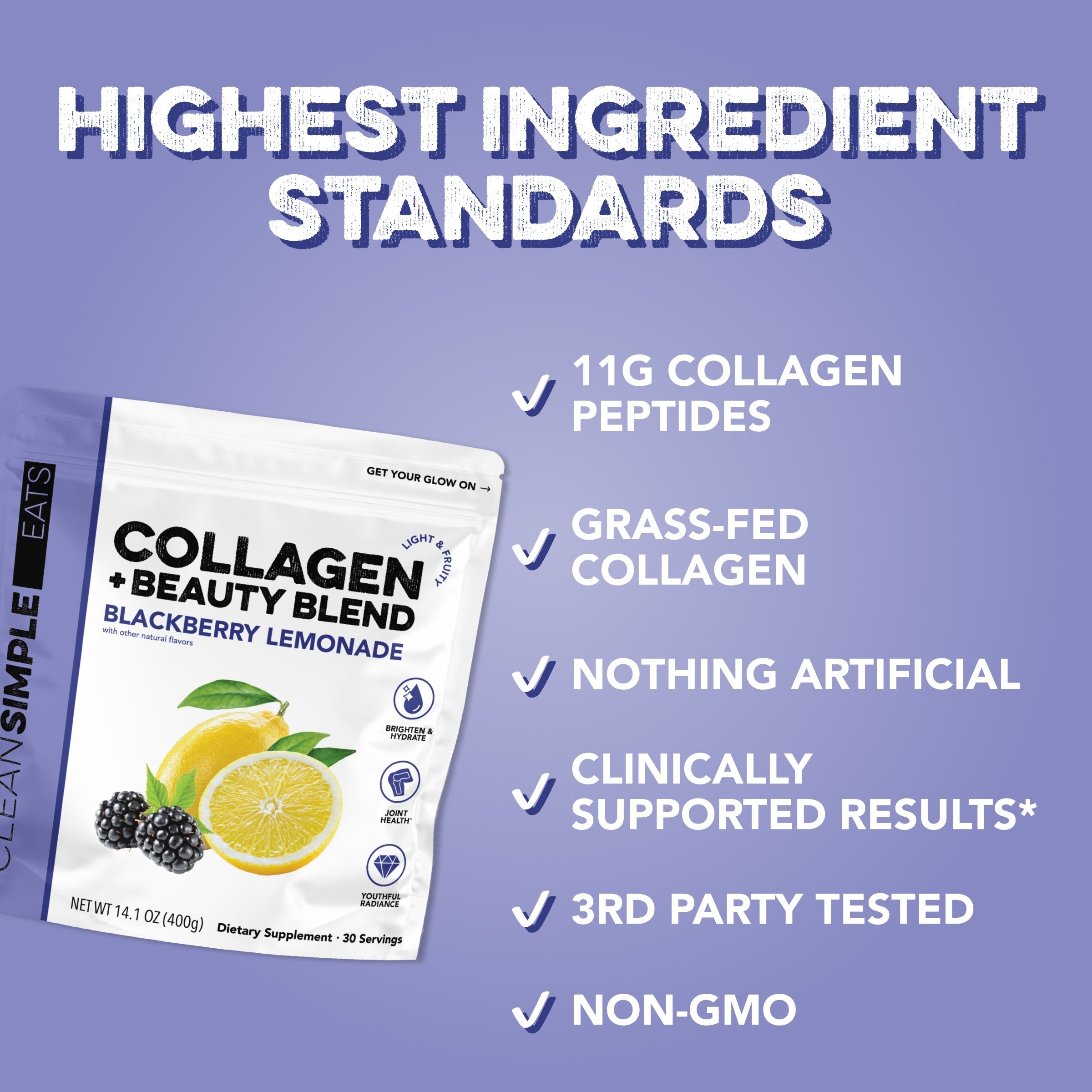cleansimpleeats Collagen + Beauty Blend: Blackberry Lemonade (30 Serving)