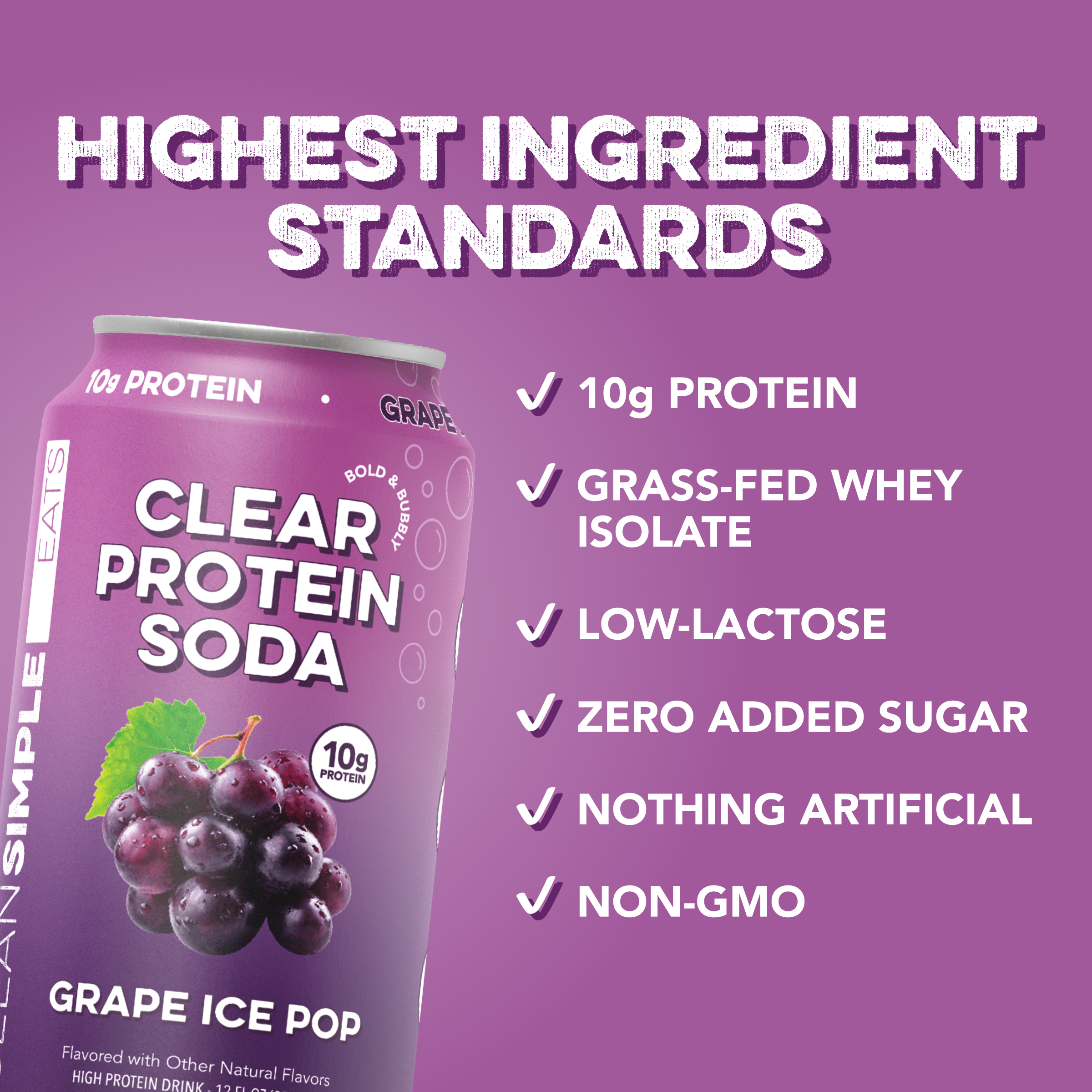 cleansimpleeats Clear Protein Soda: Classic Grape (12 Oz. | 12 Pack)