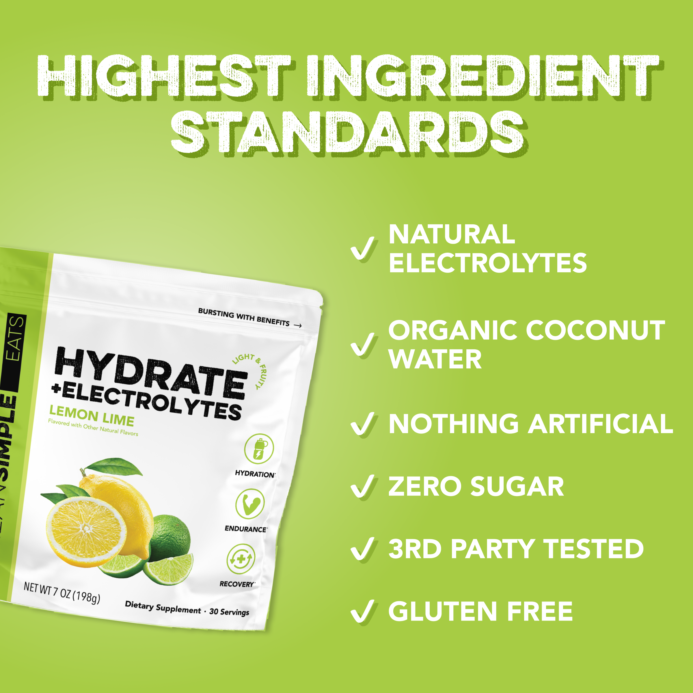 cleansimpleeats Hydrate + Electrolytes: Lemon Lime (30 Serving Bag)