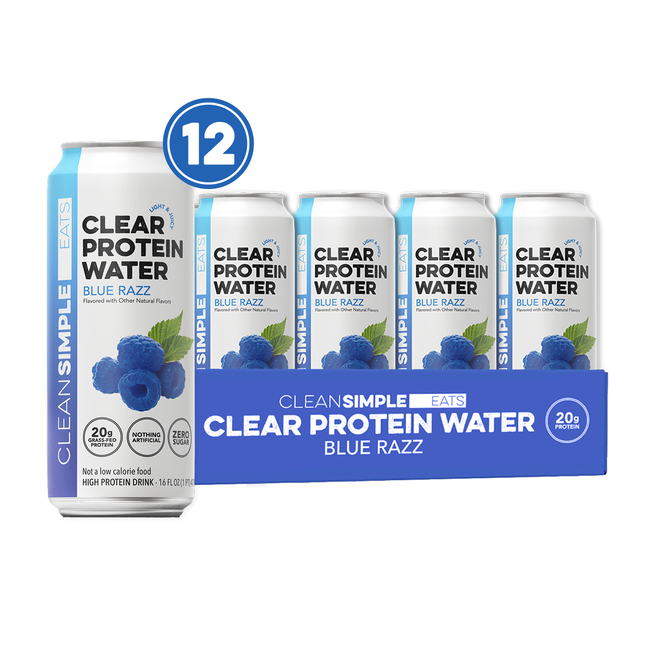cleansimpleeats Clear Protein Water: Blue Razz (16 Oz. | 12 Pack)