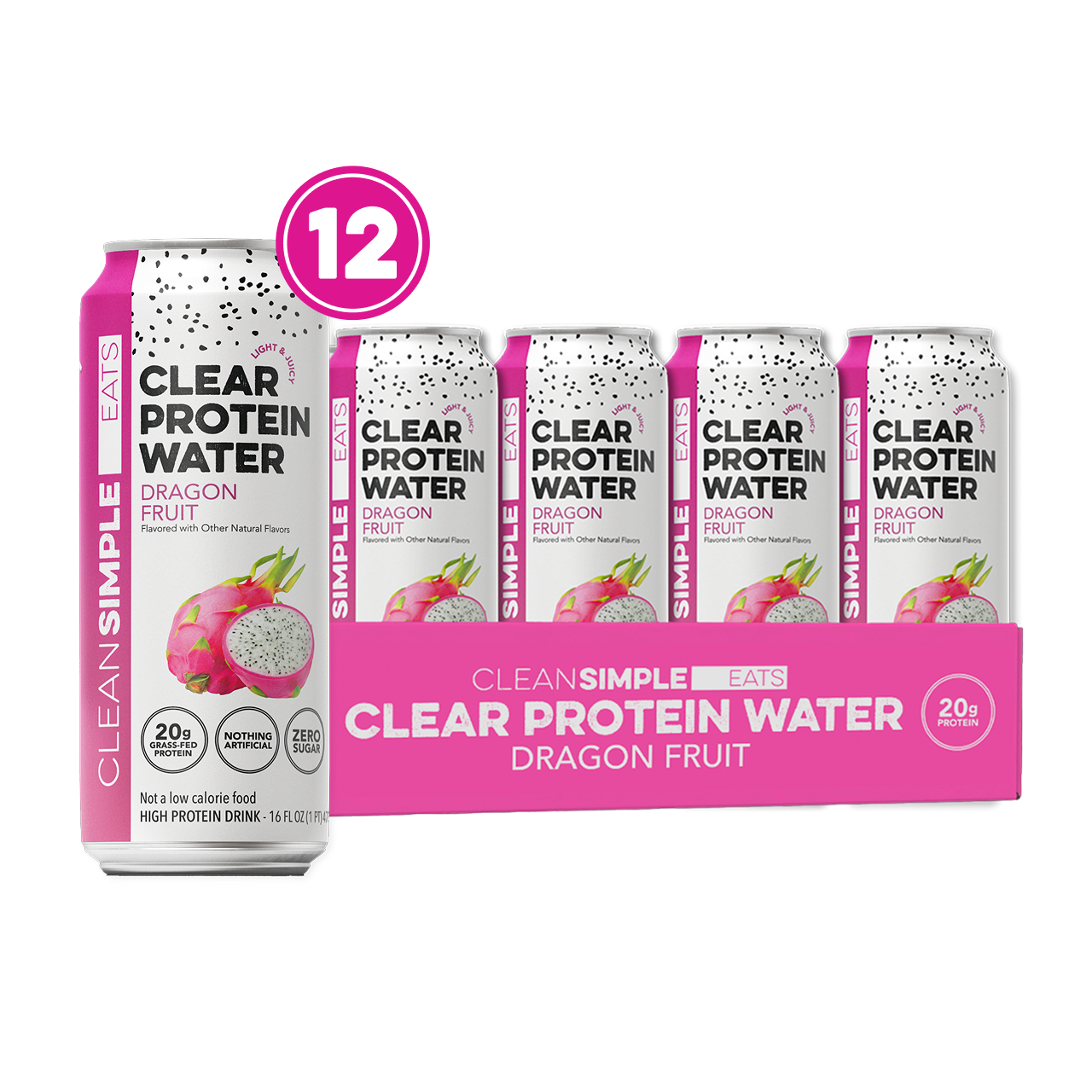 cleansimpleeats Clear Protein Water: Dragon Fruit (16 Oz. | 12 Pack)