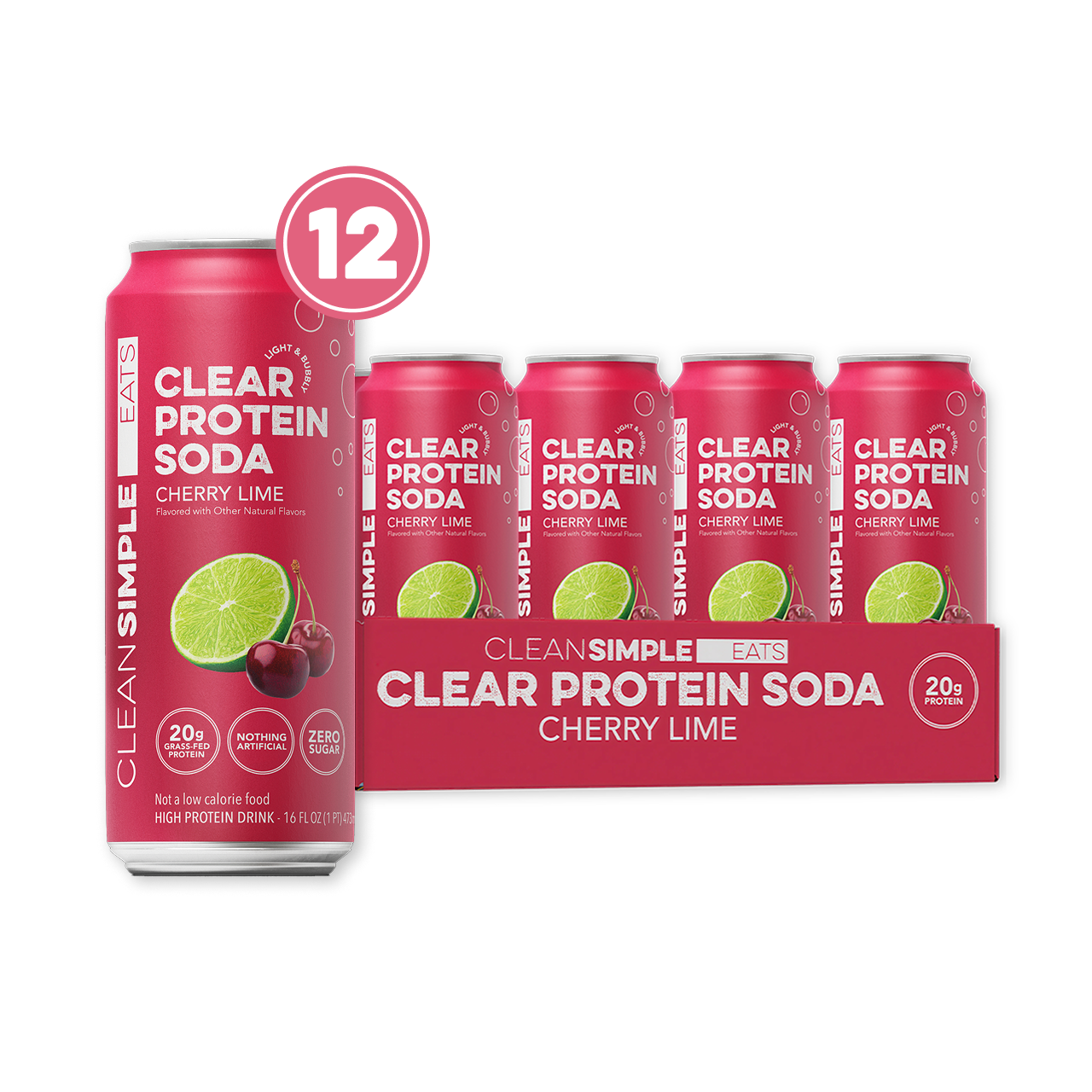 cleansimpleeats Clear Protein Soda: Cherry Lime (16 Oz. | 12 Pack)