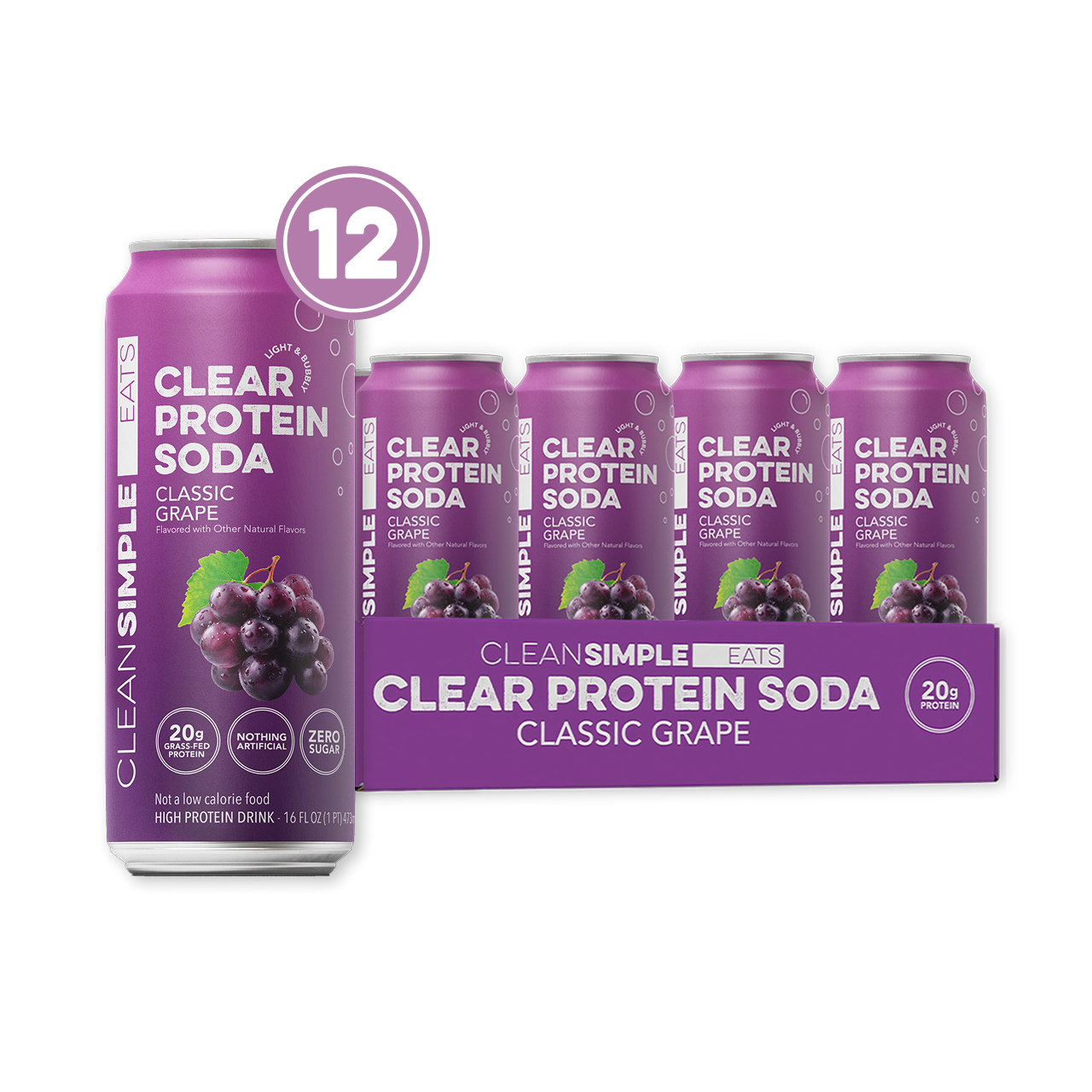cleansimpleeats Clear Protein Soda: Classic Grape (16 Oz. | 12 Pack)