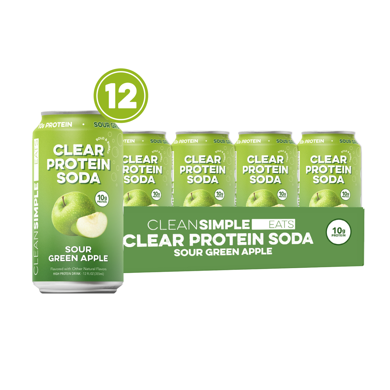 cleansimpleeats Clear Protein Soda: Sour Green Apple (12 Oz. | 12 Pack)