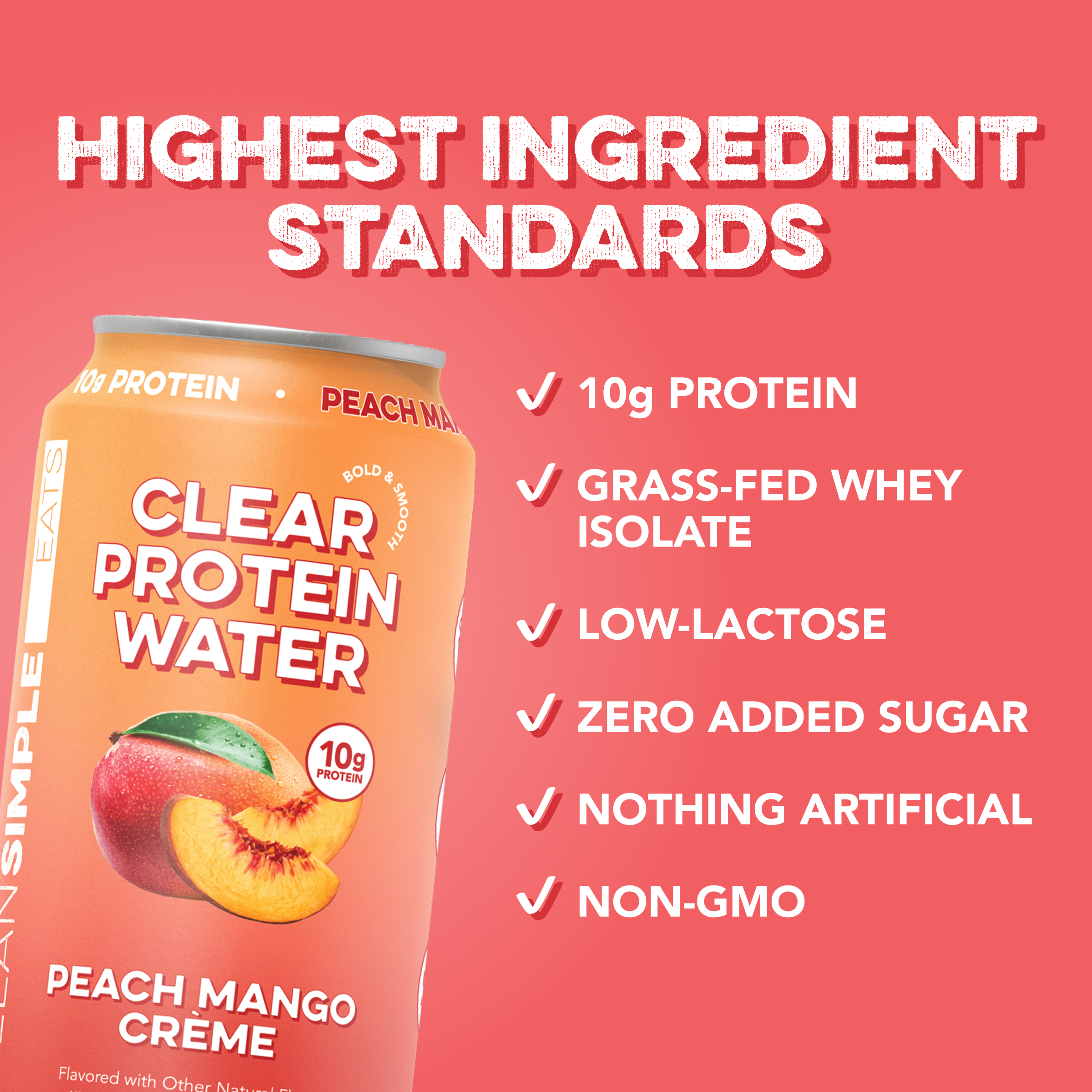 cleansimpleeats Clear Protein Water: Peach Mango Créme (12 Oz. | 12 Pack)