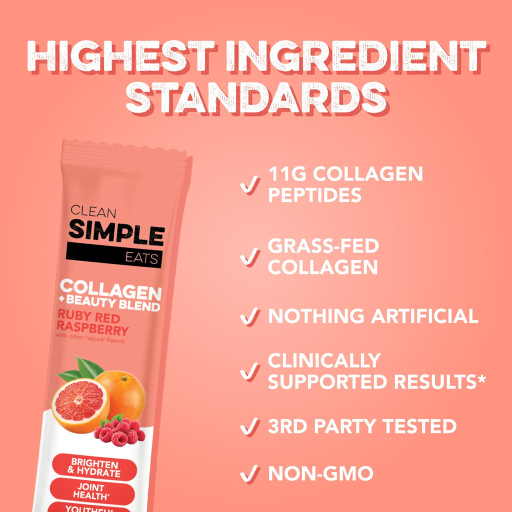 cleansimpleeats Collagen + Beauty Blend: Ruby Red Raspberry (10 Single Serving Stick Pack)