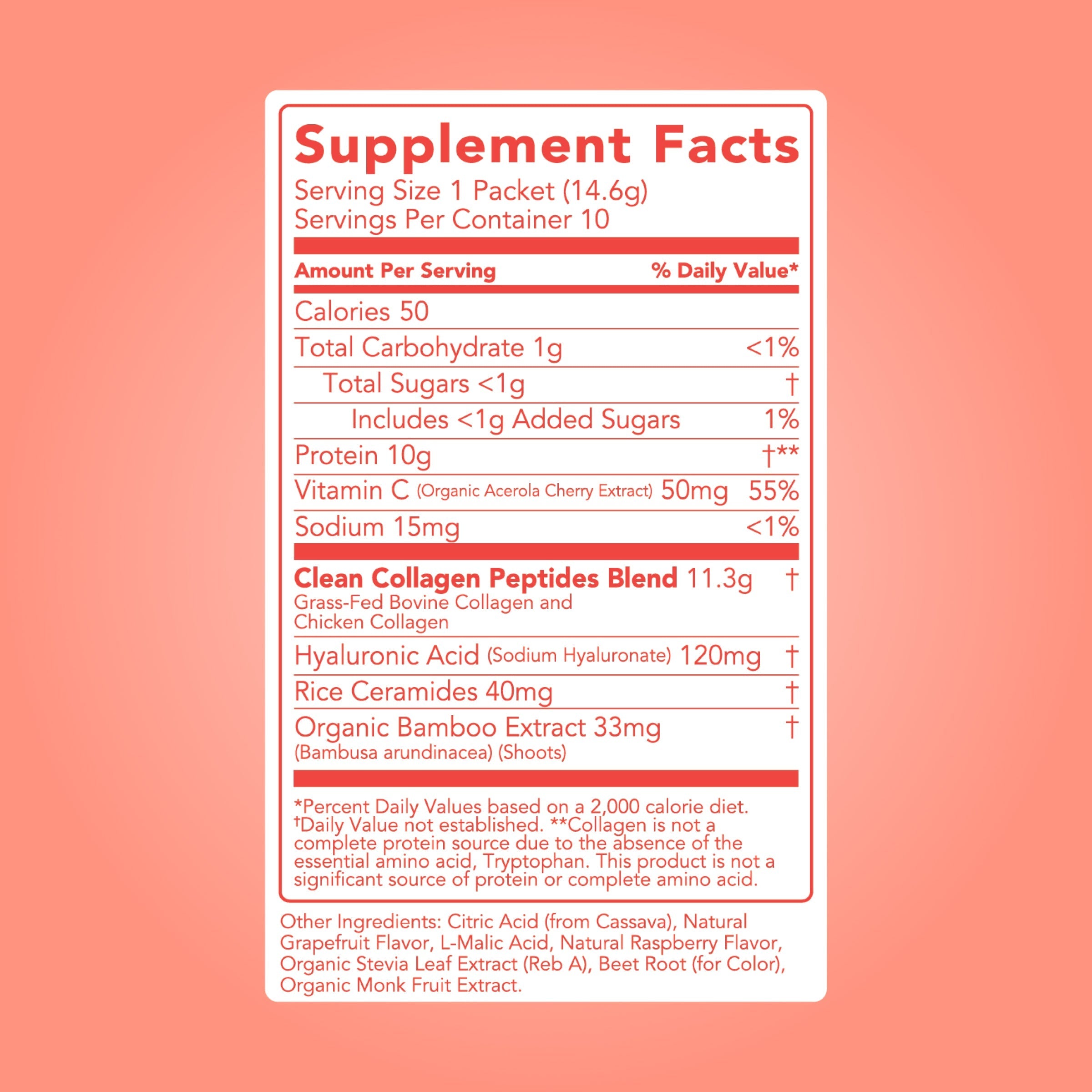 cleansimpleeats Collagen + Beauty Blend: Ruby Red Raspberry (10 Single Serving Stick Pack)