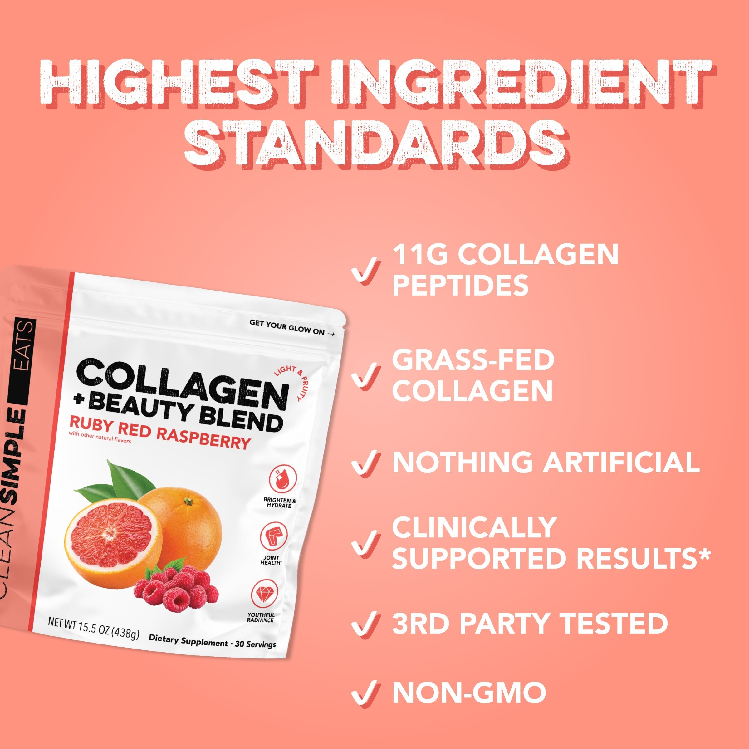 cleansimpleeats Collagen + Beauty Blend: Ruby Red Raspberry (30 Serving)