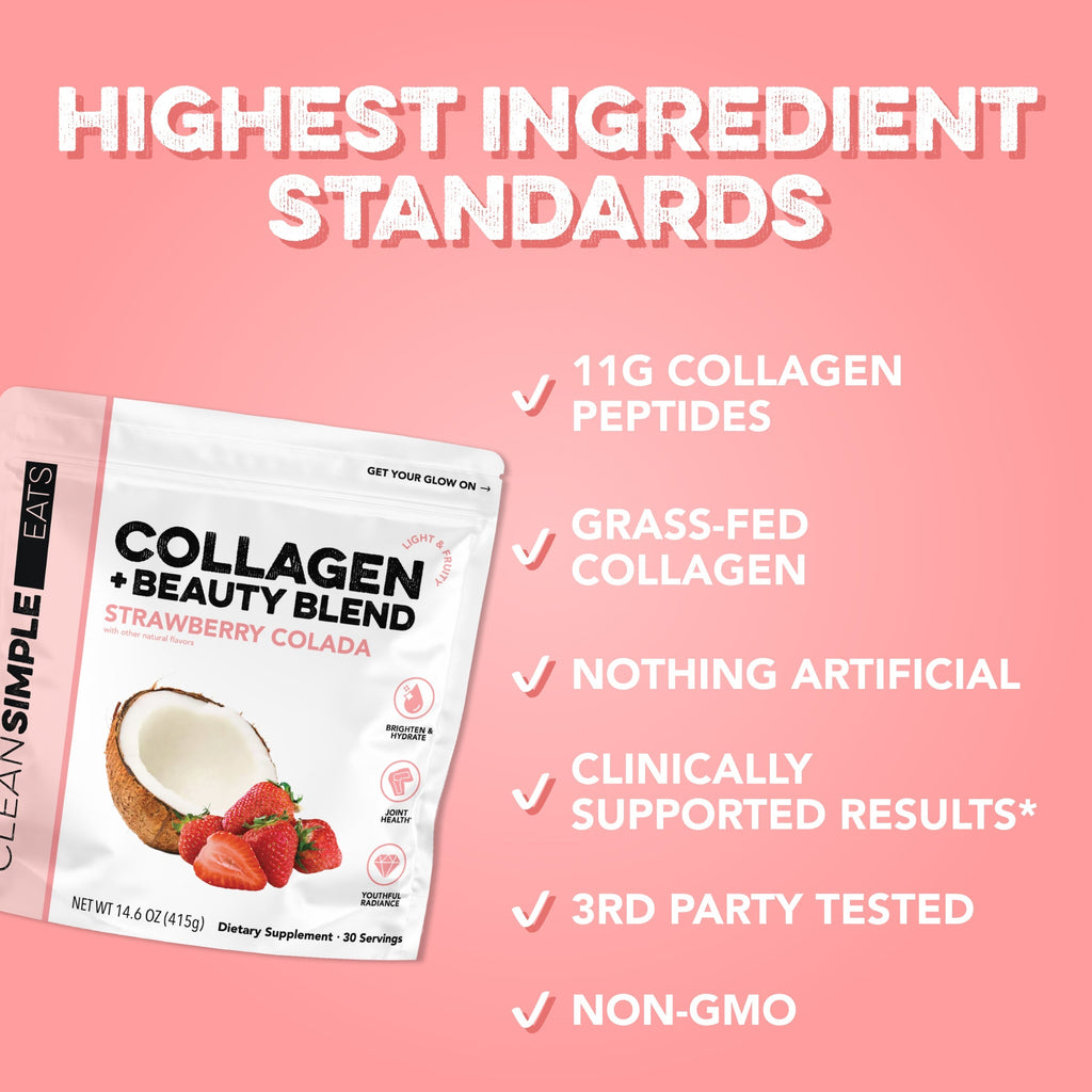 cleansimpleeats Collagen + Beauty Blend: Strawberry Colada (30 Serving)