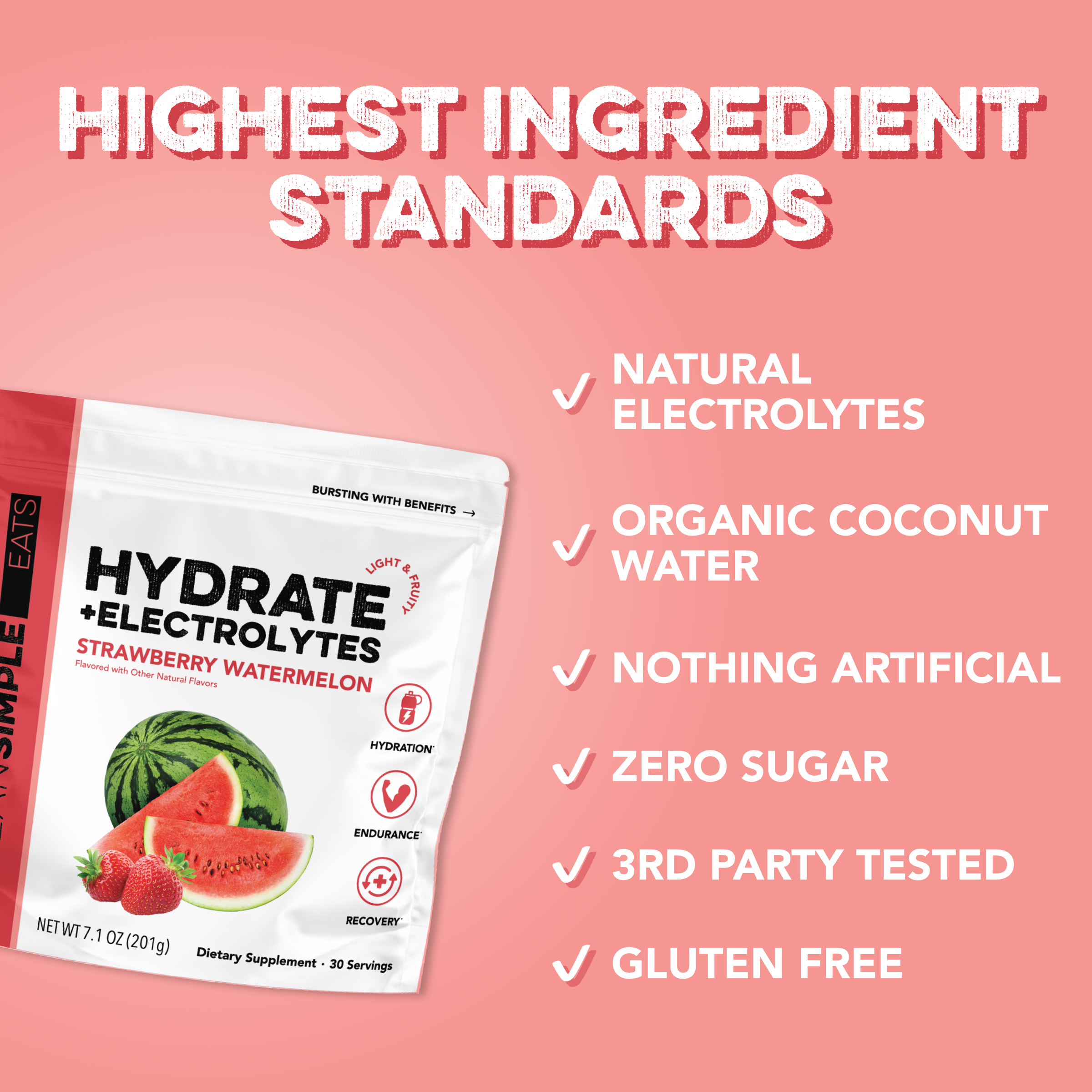 cleansimpleeats Hydrate + Electrolytes: Strawberry Watermelon (30 Serving Bag)