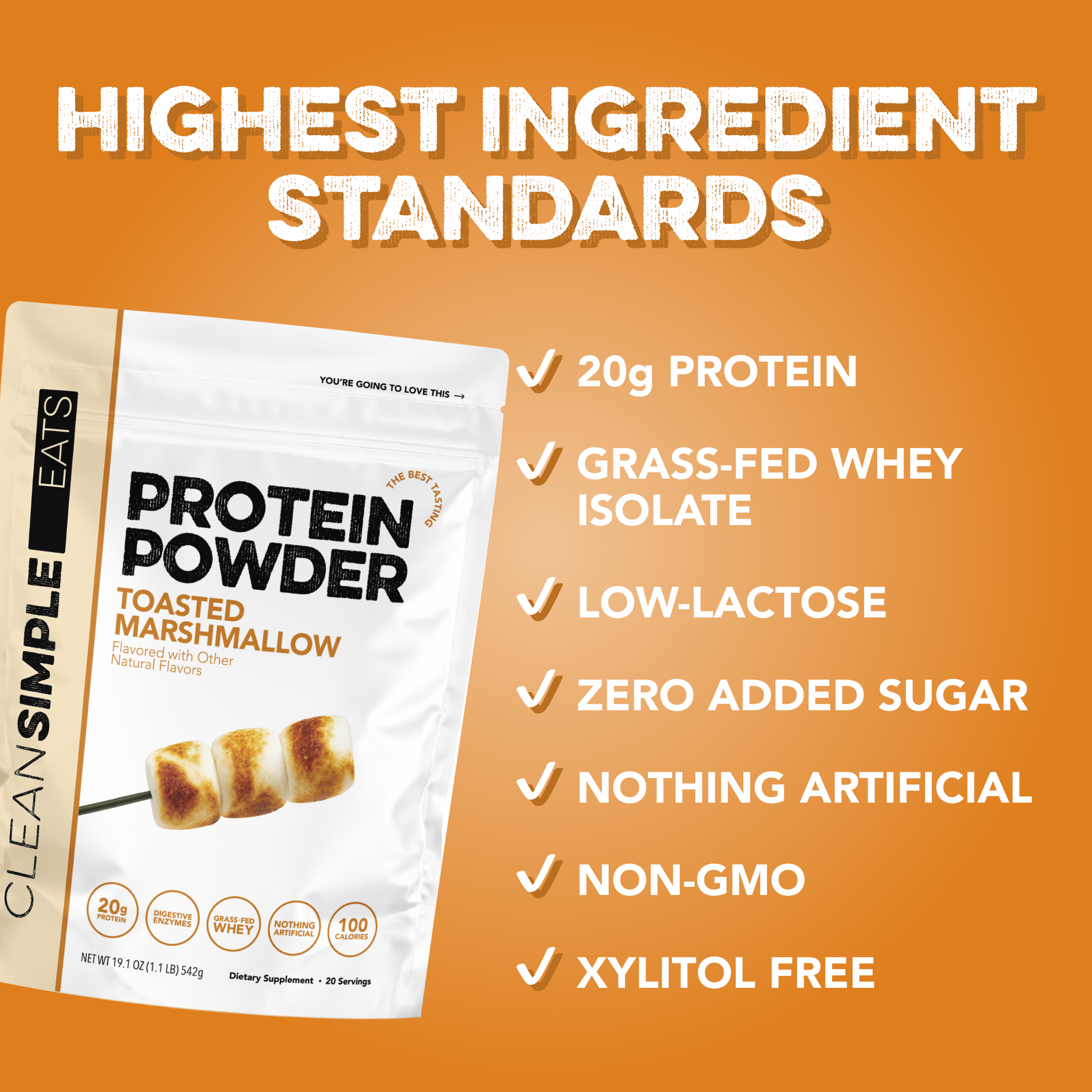 cleansimpleeats Protein Powder: Toasted Marshmallow (20 Serving Bag)